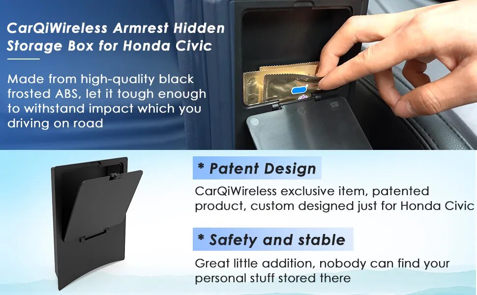 Boîte de rangement cachée pour console centrale, pour Honda Civic 10e génération 2016 – 2021